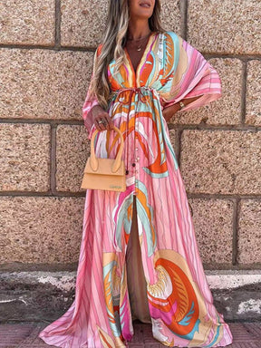 Bikini Cover Ups Print Maxi Dress for Women Summer Bohemian Beach Sexy Floral Tunic Long Dress