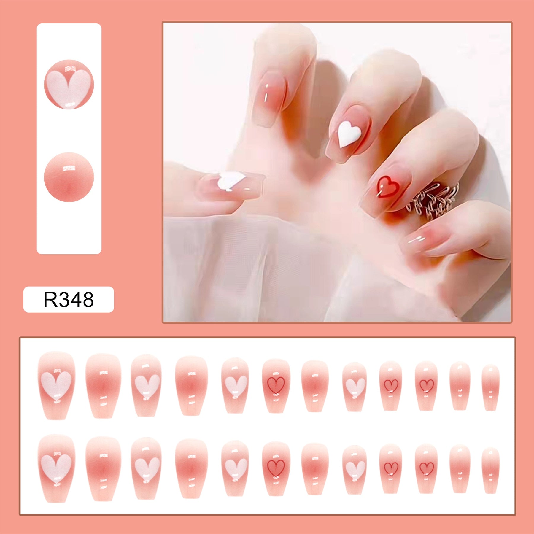 24Pcs/Box Charming Pink Flame Short Fake Nails press on Square Head Full Cover Detachable