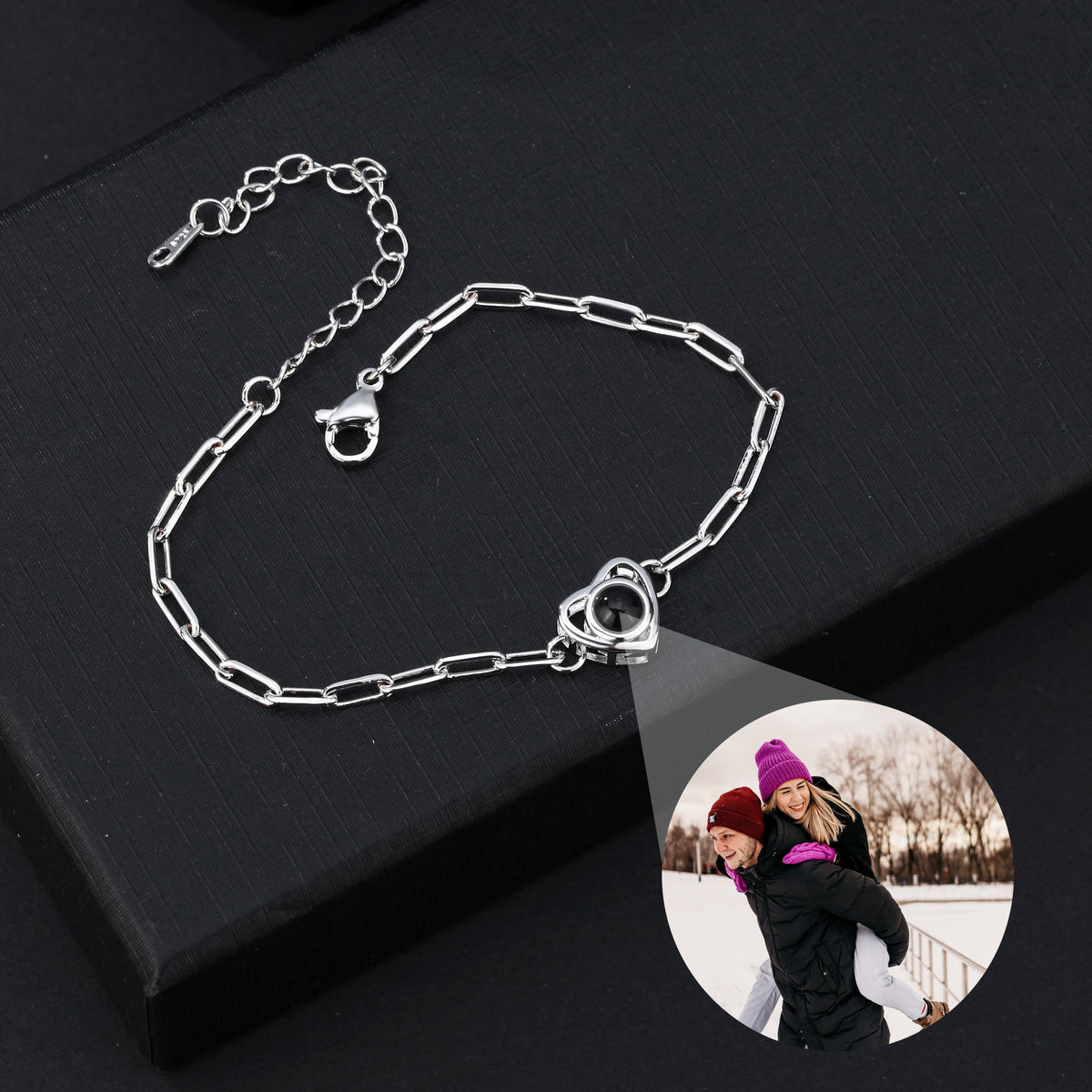 Customizable photo Projection Photo Bracelet-Heart Pendant Memorial Bracelet