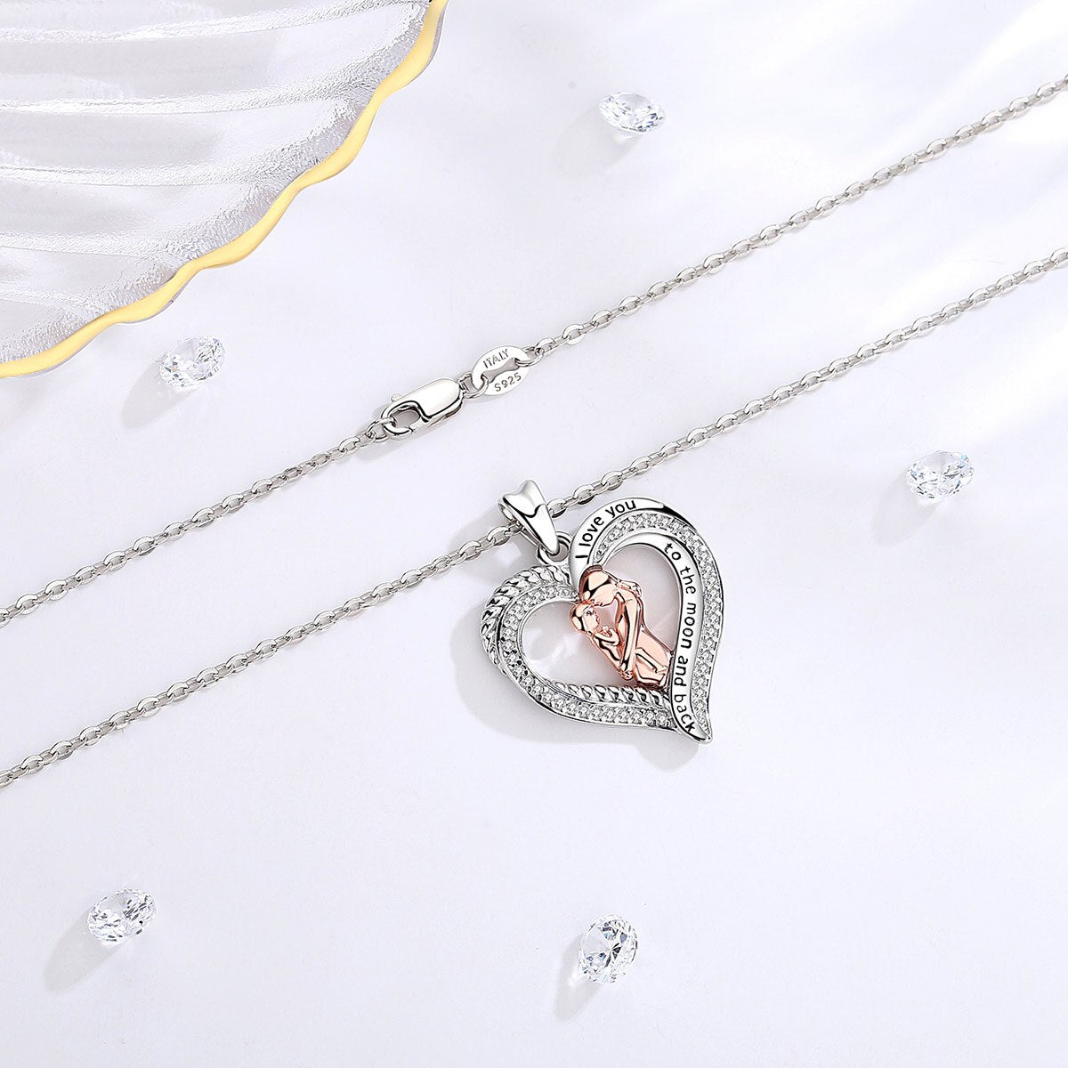 Madre e bambino Collana in oro rosa con ciondolo a cuore in cristallo pavimentato Gioielleria raffinata per il regalo della festa della mamma
