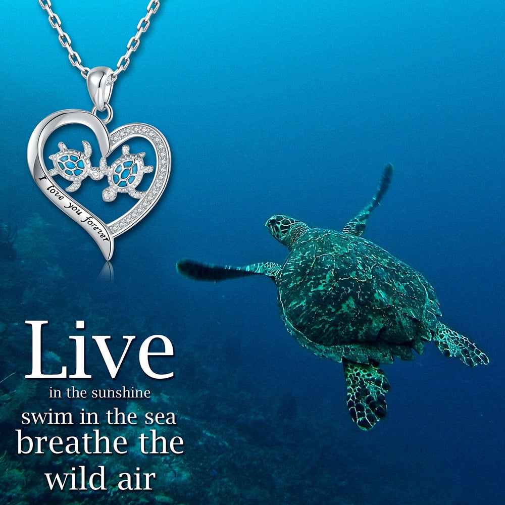 Mom and Daughter Sea Turtle Heart Love Pendant Necklace Jewelry Mother's Day Gifts