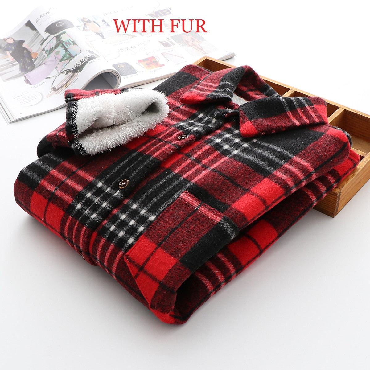 Velvet Thicken Plaid Shirts Blouses Autumn Winter Warm Shirts