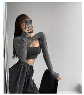 Hollow Smock T Shirt Women Summer Thin Irregular Long Sleeve Knitted