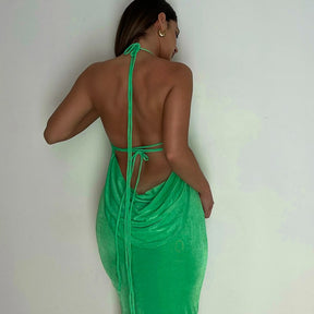 Collar Backless Sleeveless Drawstrings Hollow Out Slit Sexy Maxi Prom Dress