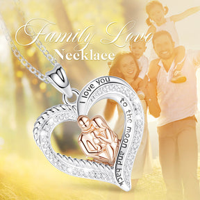 Rose Gold Family Necklace Paved-Crystal Heart Pendant Fine Women Jewelry for Mother's Day Gift