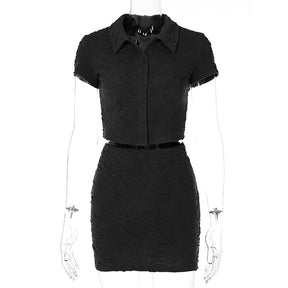 2 Piece Set Short Sleeve Crop Top Shirts Blouse Mini Skirt Suit