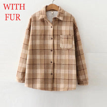 Velvet Thicken Plaid Shirts Blouses Autumn Winter Warm Shirts