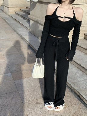 Off Shoulder Tops Women Skinny Slash Neck Halterneck Knitted Shirts y2k Summer 2022