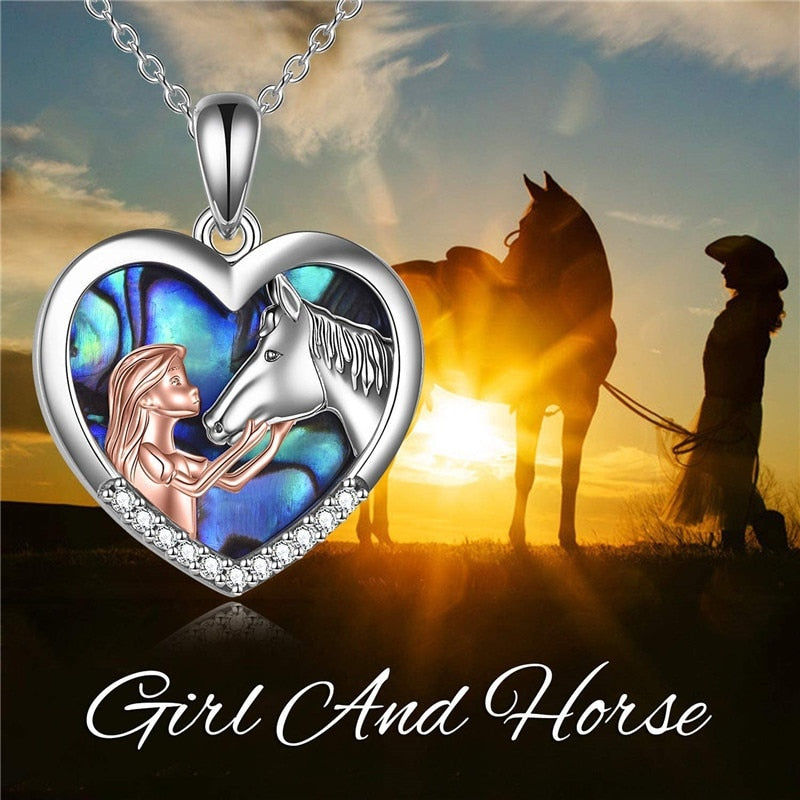 Collana con ciondolo a forma di cavallo in stile 5 ragazze in argento sterling con regalo a cavallo per donne figlie