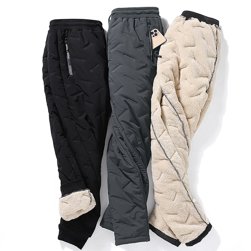 Winter Zip Pockets Thicken Fleece Sweatpants Joggers Water Proof Thermal Trousers