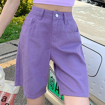 Jeans Shorts Summer High Waist Pockets Female Wide Leg Denim Shorts