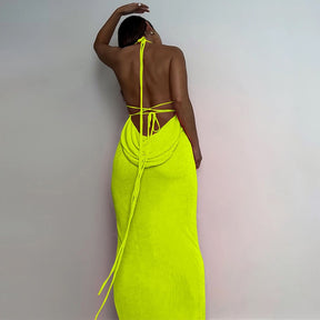 Collar Backless Sleeveless Drawstrings Hollow Out Slit Sexy Maxi Prom Dress