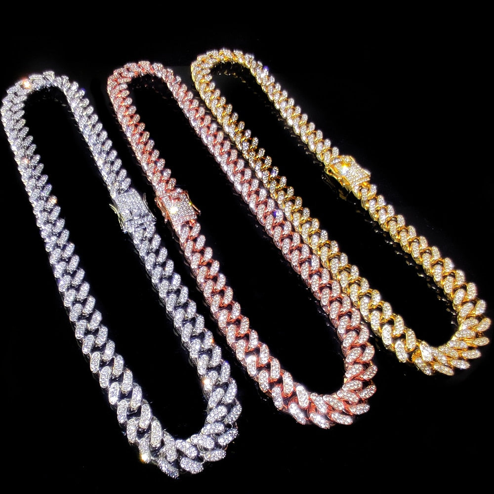 13MM AAA Rhinestone Iced Out Miami Cuban Link Chain Hip Hop Necklace