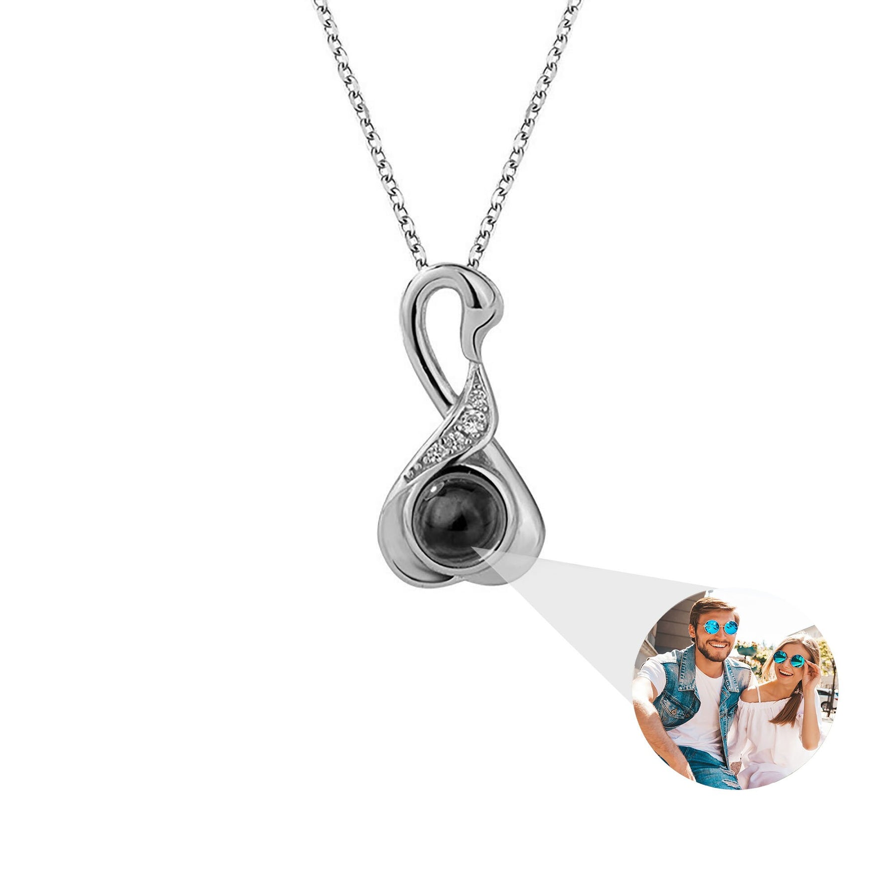 Love Swan with Customized Photos Projection Necklace Pendant Jewelry