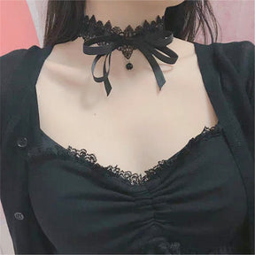 Bowknot Dark Girl Collana girocollo in pizzo nero Harajuku Punk Gothic Loli Cute Collar