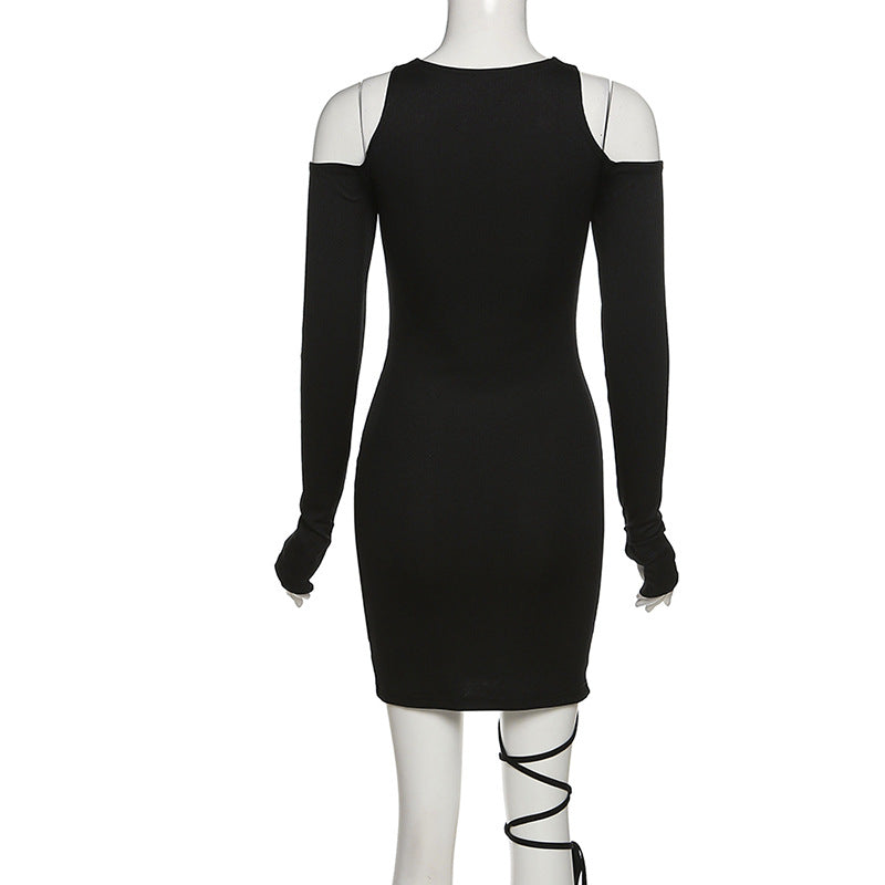 Aushöhlen Langarm Verband Wickelkleid Frauen Schulterfrei Bodycon Mini Nachtclub Kleider