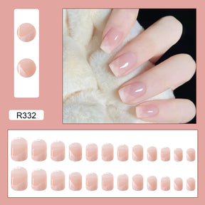 24Pcs/Box Charming Pink Flame Short Fake Nails press on Square Head Full Cover Detachable