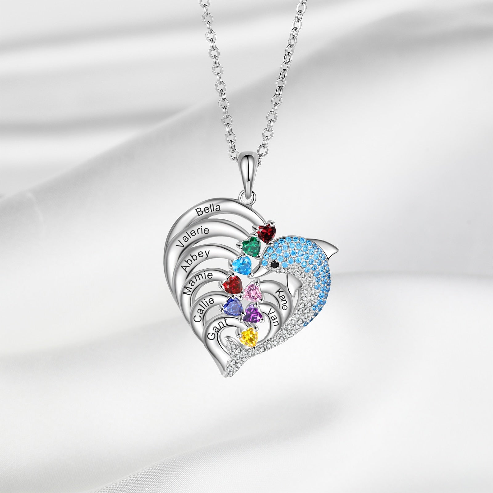 Delicate Dolphin 2-8 Name Necklace Customized Heart Pendant