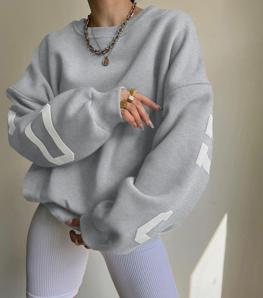 Casual Letters Print Sweatshirt Damen Langarm Lose Hoodies Y2k Streetwear