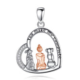 Ciondolo cane e mamma in argento sterling 925 per collana con ciondolo a forma di cuore