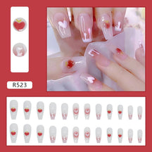 24Pcs/Box Charming Pink Flame Short Fake Nails press on Square Head Full Cover Detachable