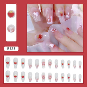 24Pcs/Box Charming Pink Flame Short Fake Nails press on Square Head Full Cover Detachable