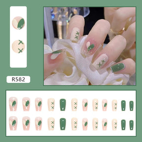 24Pcs/Box Charming Pink Flame Short Fake Nails press on Square Head Full Cover Detachable