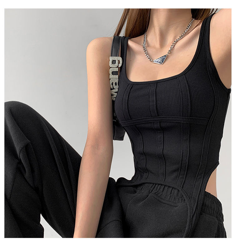 Sexy Irregular Hook White Tank Top Women Summer Square Collar Sleeveless Tops Vest Outwear