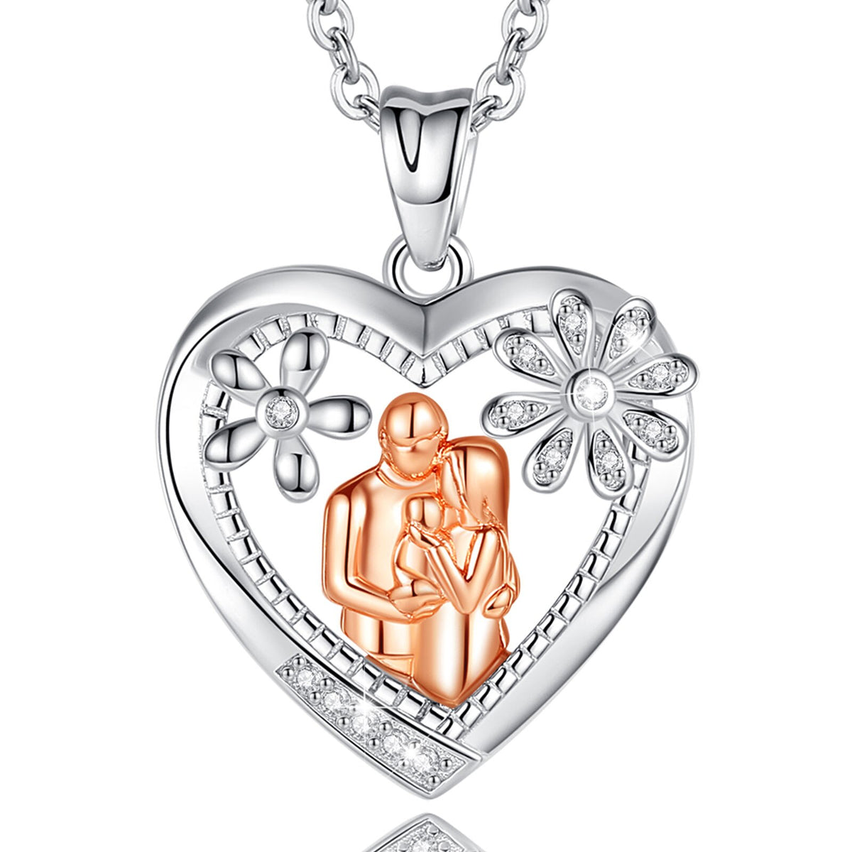 Happy Family Halskette Roségold Herz Blume Anhänger Halskette Einfacher feiner Schmuck Muttertagsgeschenk