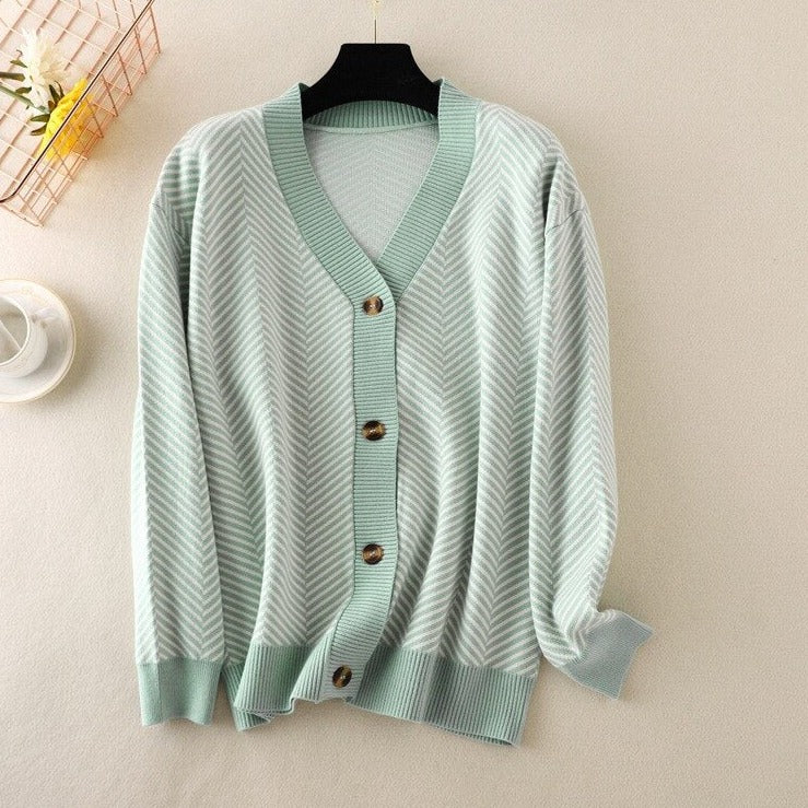 Cardigan a righe con scollo a V Maglioni Manica lunga Maglia aperta Capispalla