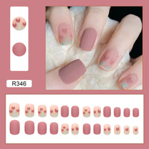 24Pcs/Box Charming Pink Flame Short Fake Nails press on Square Head Full Cover Detachable