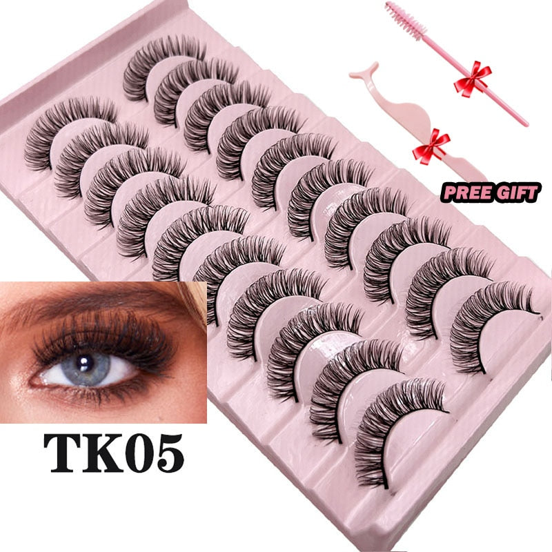 Strip Lashes 10-pairs Fluffy Mink Lashes 3D False Volume Eyelashes