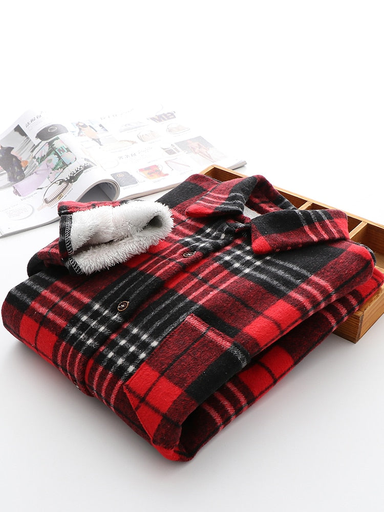 Velvet Thicken Plaid Shirts Blouses Autumn Winter Warm Shirts