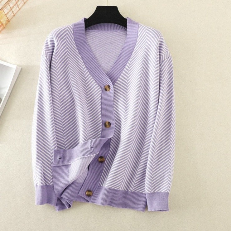 Cardigan a righe con scollo a V Maglioni Manica lunga Maglia aperta Capispalla