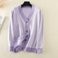 V-neck Striped Cardigans Sweaters Long Sleeve Loose Knitted Open Stitch Outwear