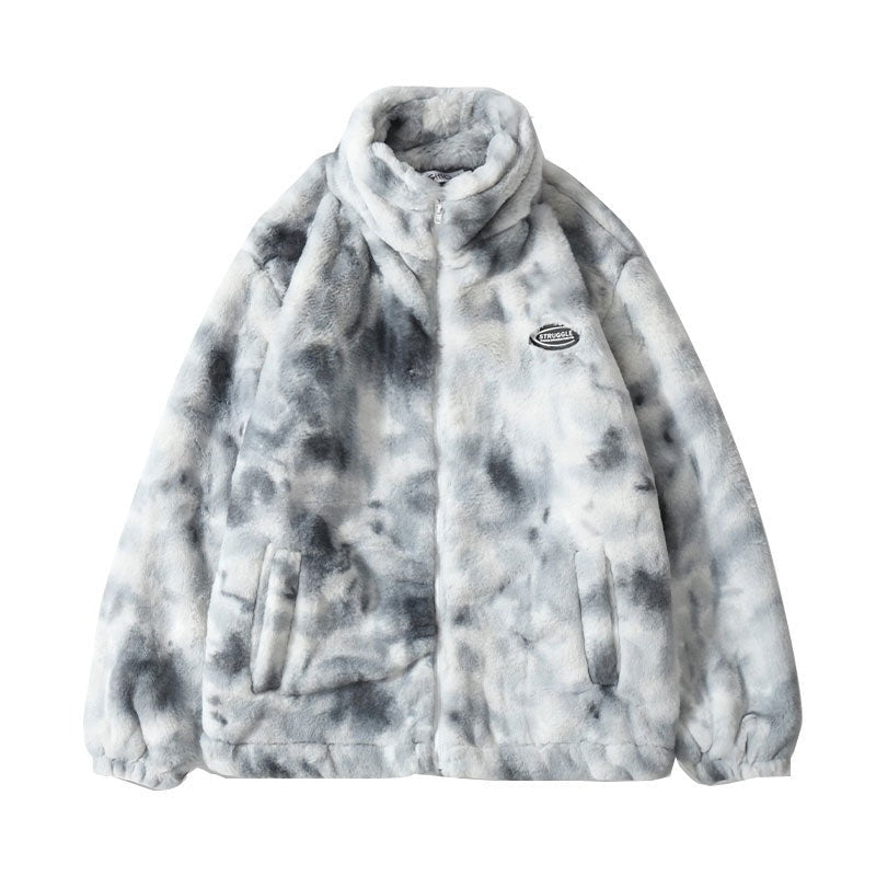 Hip Hop Jacke Streetwear Tie Dye Herz Fuzzy Jacken Warme Mäntel