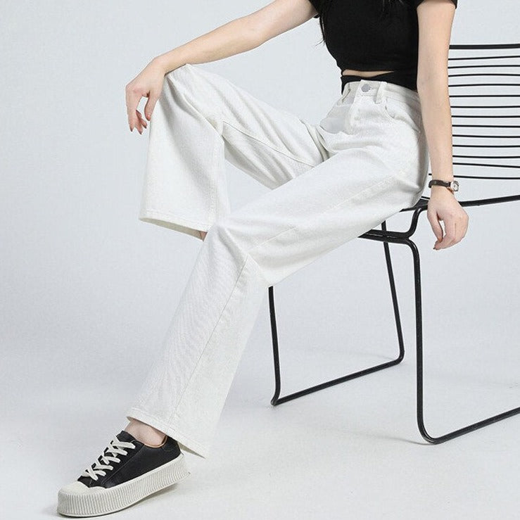 Spring Women Long Jeans Trousers Wide Leg Ladies Floor-Length Pants