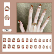 24Pcs/Box Charming Pink Flame Short Fake Nails press on Square Head Full Cover Detachable