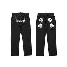 Retro-Hip-Hop-Jeans mit Buchstabenstickerei, lockere Hose mit geradem Bein, Hose mit weitem Bein für Männer und Frauen