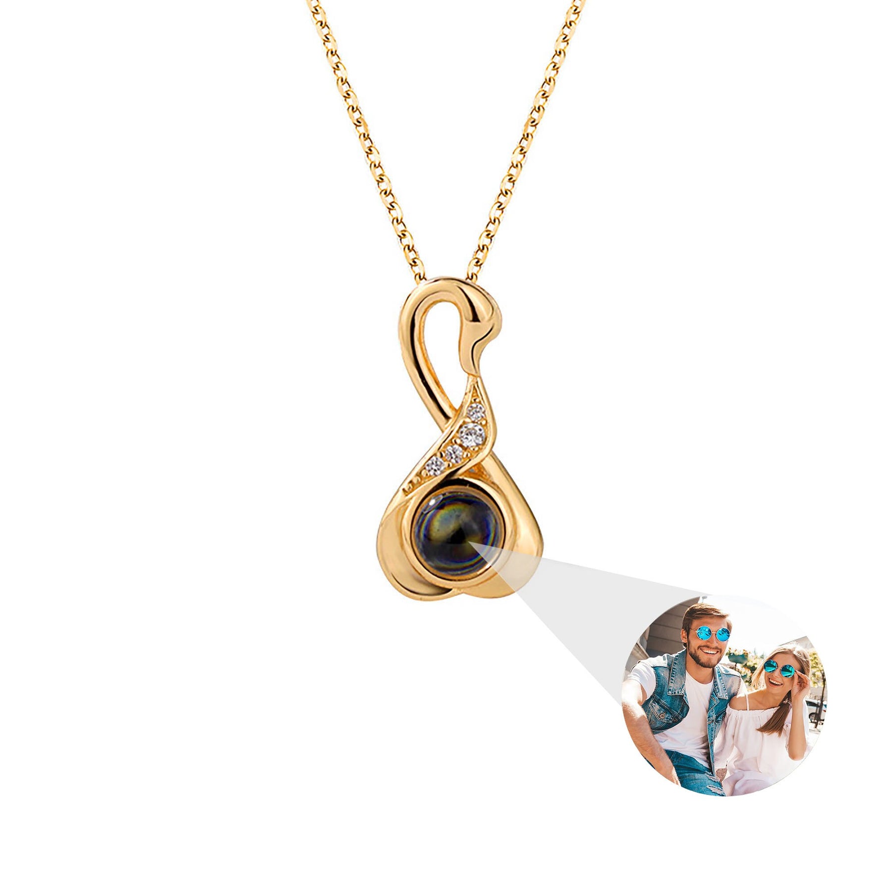 Love Swan with Customized Photos Projection Necklace Pendant Jewelry