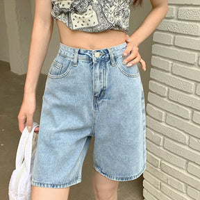 Jeans Shorts Summer High Waist Pockets Female Wide Leg Denim Shorts