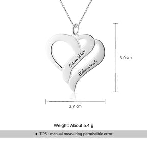 Heart Shaped Personalized Engraving 2 Names Name Necklace