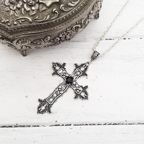 Large Detailed Cross Drill Pendant Necklace Silver Color Tone Gothic Punk Jewellery