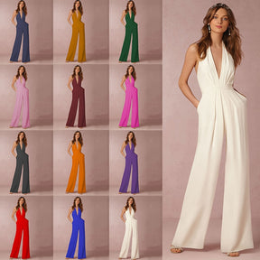 Jumpsuits for Women 2022 Sexy Polyester Backless Wide Leg Pants Sleeveless Summer Rompers