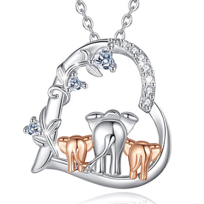 Elephant Mother and Son Necklace Heart Shape Crystal Jewelry Mother's Day Gift