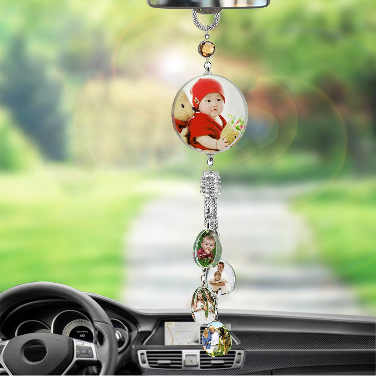 Customizable photos Car Rearview Mirror Hanging Ornament Artificial Crystal Styling