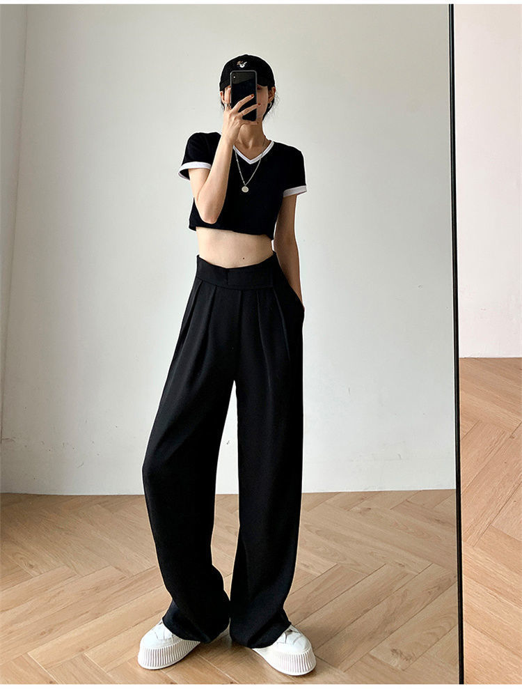 Casual Baggy Trousers Women Summer High-Waist Pants Loose Straight Mopping Pants