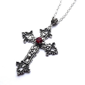 Large Detailed Cross Drill Pendant Necklace Silver Color Tone Gothic Punk Jewellery