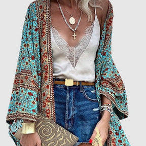 Cardigan Women Bohemian Floral Printed Blouse Open Front Loose Beach Tops Vintage Long Sleeve