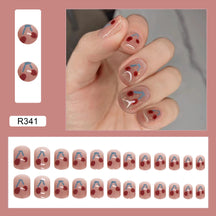 24Pcs/Box Charming Pink Flame Short Fake Nails press on Square Head Full Cover Detachable